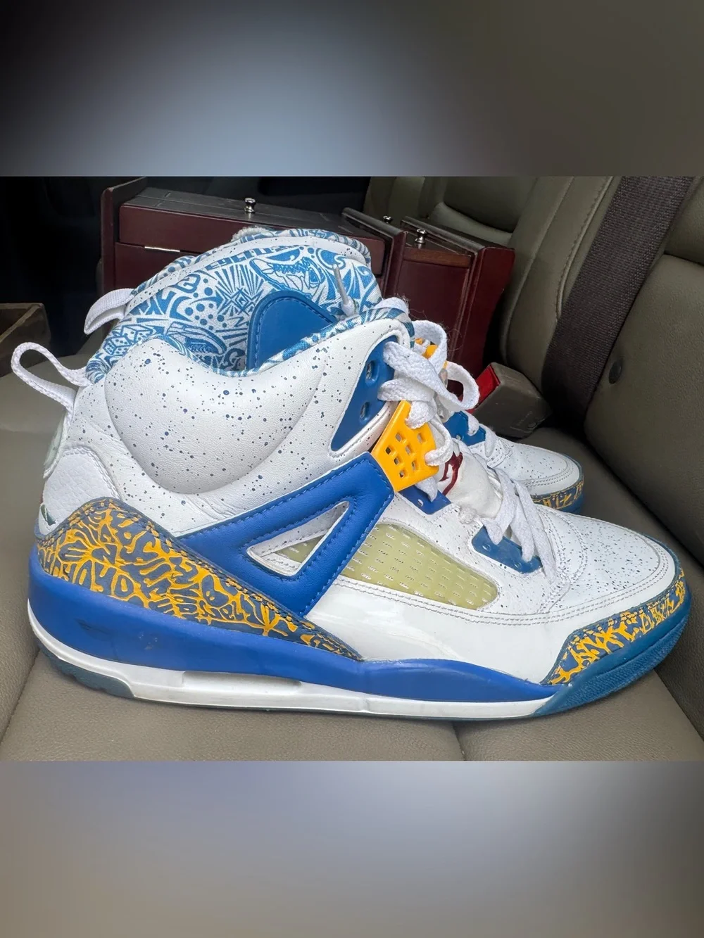 Jordan Spizike Do The Right Thing White Blue Gold High Top Sneaker 315371-162